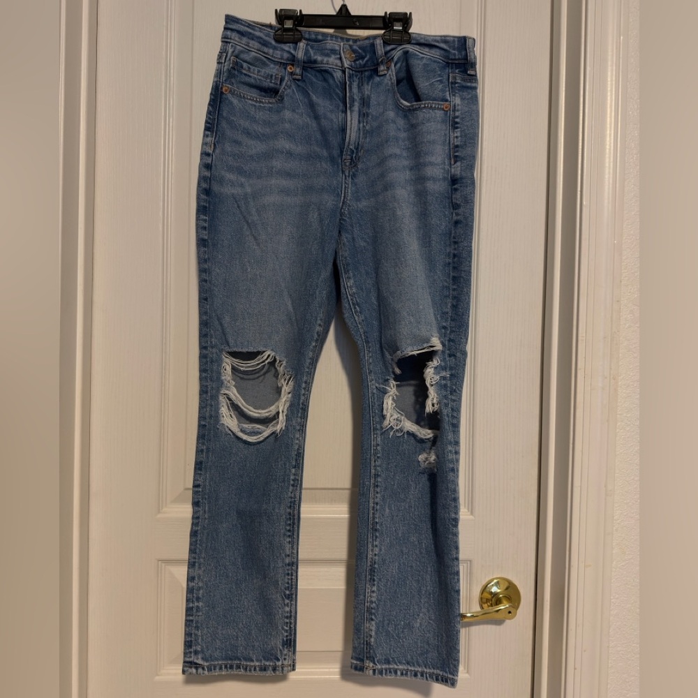 American Eagle Outfitters Ripped Blue Straight Leg Jeans